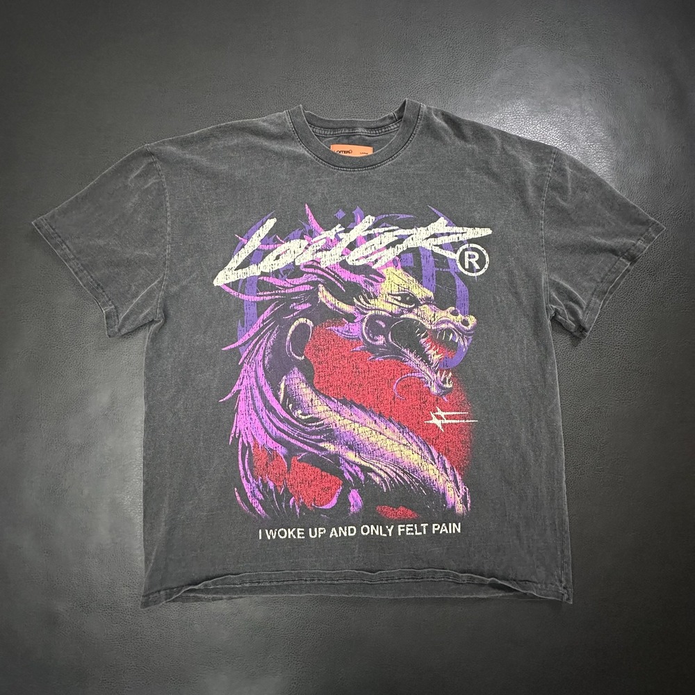 Loiter T Shirt Mens Large Gray Faded Oversized Darc Sport Style Dragon Heavy